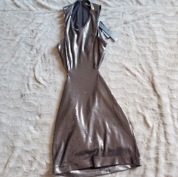 Halston Heritage Sequin Vneck Cut Out Dress - Picture 4 of 8